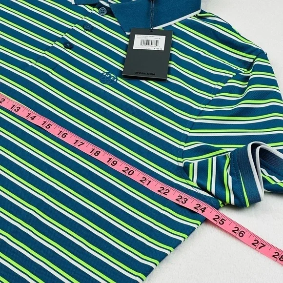 G/Fore Men’s XL Blue Green Stripe Tech Golf Prep Performance Jersey Polo Shirt - Picture 7 of 11